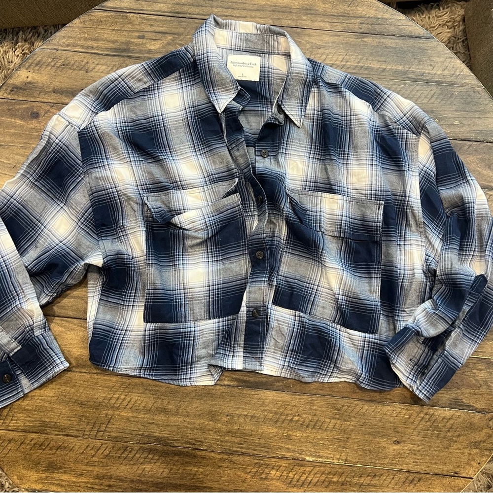 Abercrombie & Fitch Blue and White Plaid Crop Top